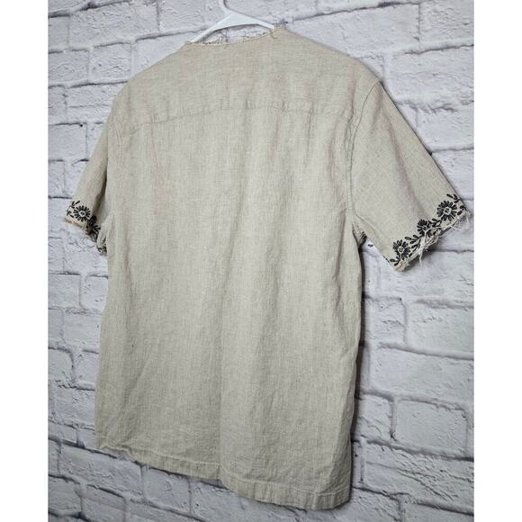 Abercrombie linen camp embroidered short sleeve button down shirt men's resort. - Picture 5 of 7